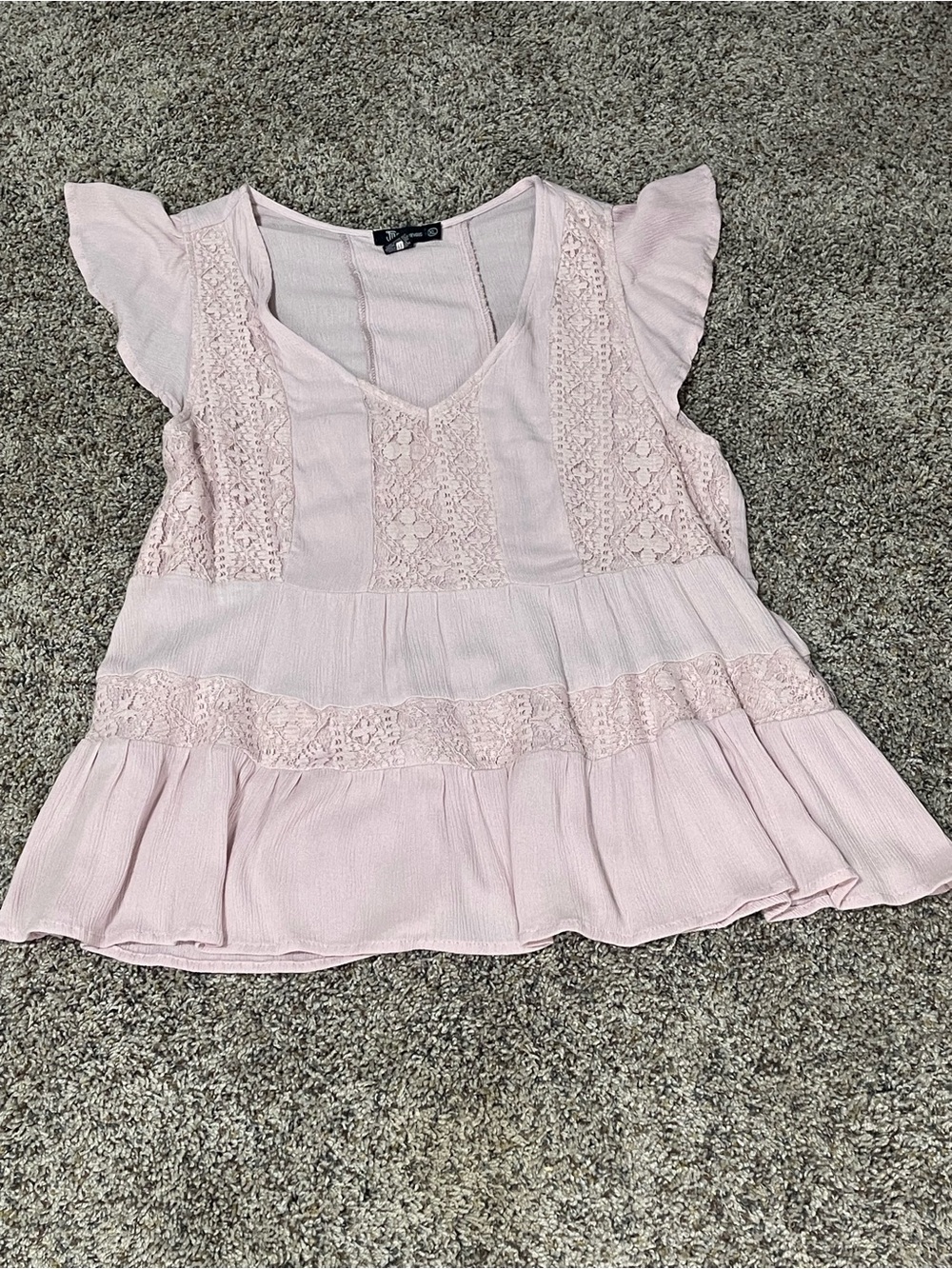 Miss Chievous Blush Pink Lace-Panel Flutter Sleeve Peplum Top X-Large. VGUC